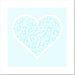 Pastel Blue and White Leopard Print Heart Posters and Art